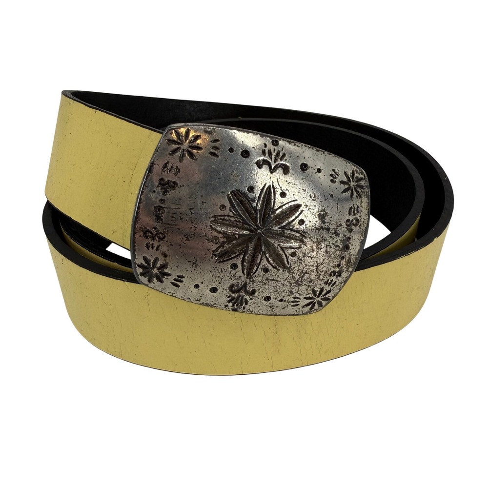 Vintage Guido Angeloni Butter Yellow Leather Belt Handmade Italy Silver Size 38